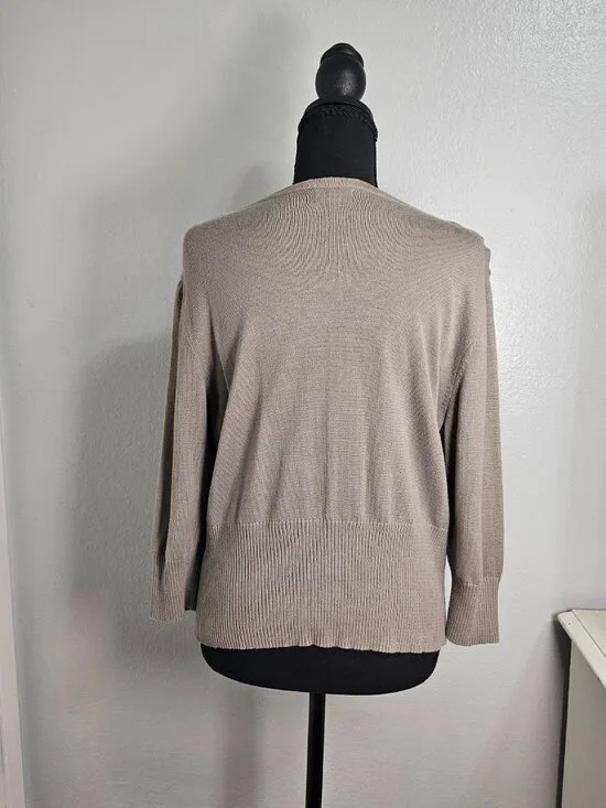 Elle Zipped Ruffled 3/4 Sleeves Cardigan Light Brown - Size Large - Picture 3 of 6